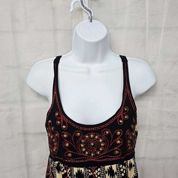 Angie Black Red Mini Dress Boho Studded Hippie Festival Aztec Gypsy S - Picture 2 of 9